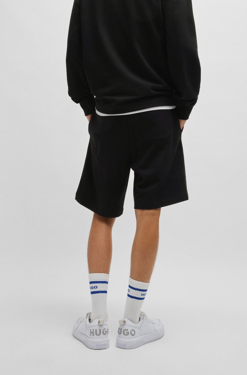 Hugo Boss Shorts Con Cordón De Felpa De Algodón Mercerizado Con Etiqueta Con Logo Azul