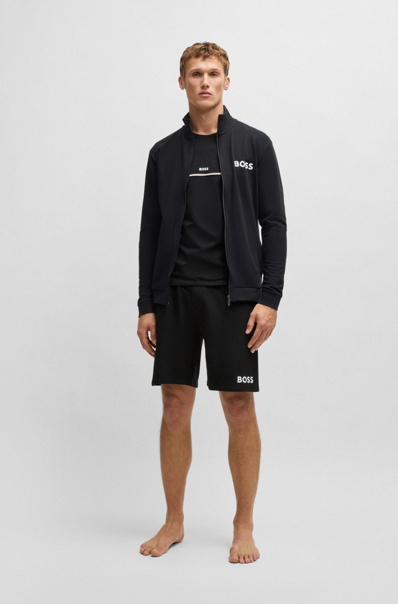 Hugo Boss Shorts Con Cordón En Felpa De Rizo De Algodón Con Logo En Contraste