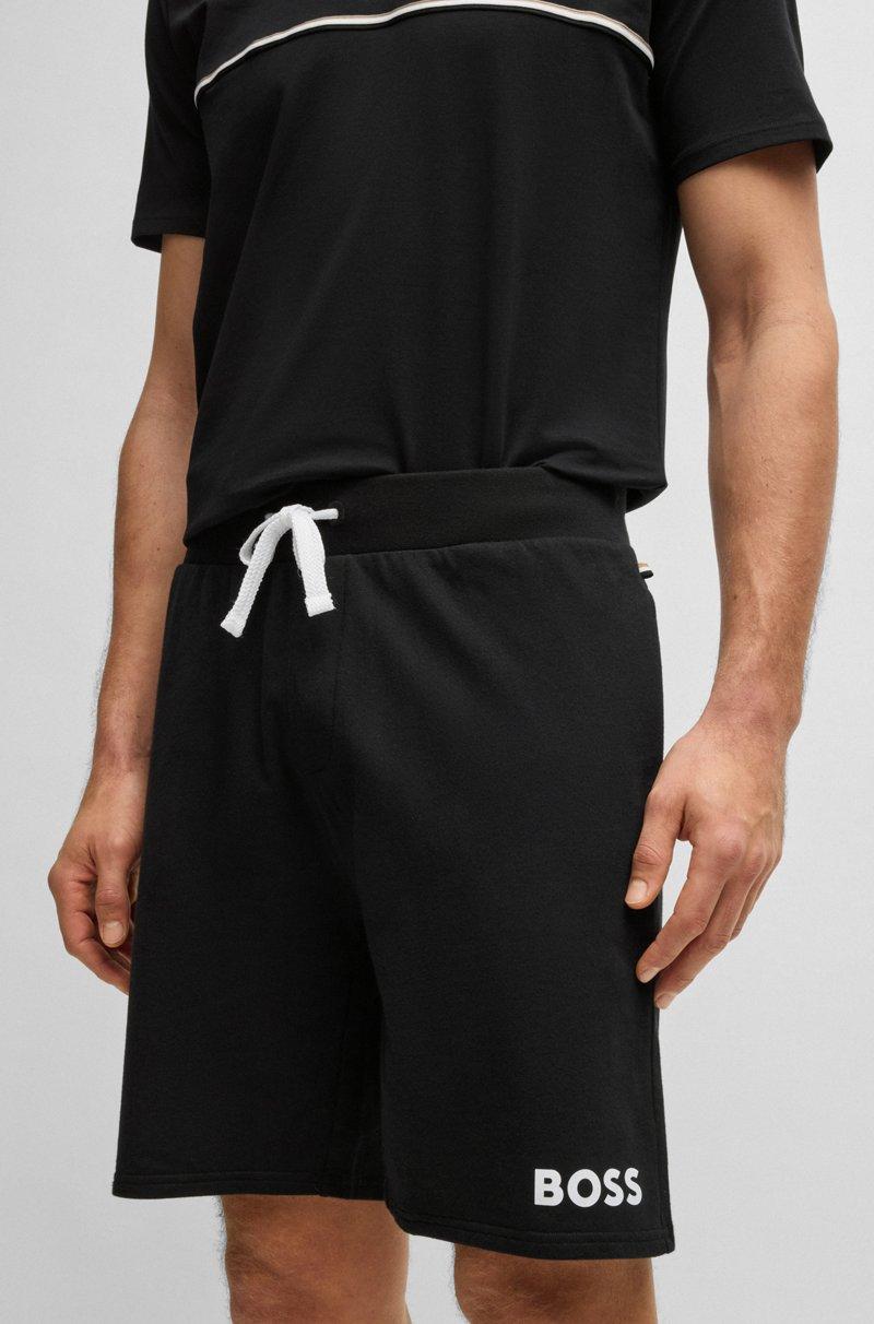 Hugo Boss Shorts Con Cordón En Felpa De Rizo De Algodón Con Logo En Contraste