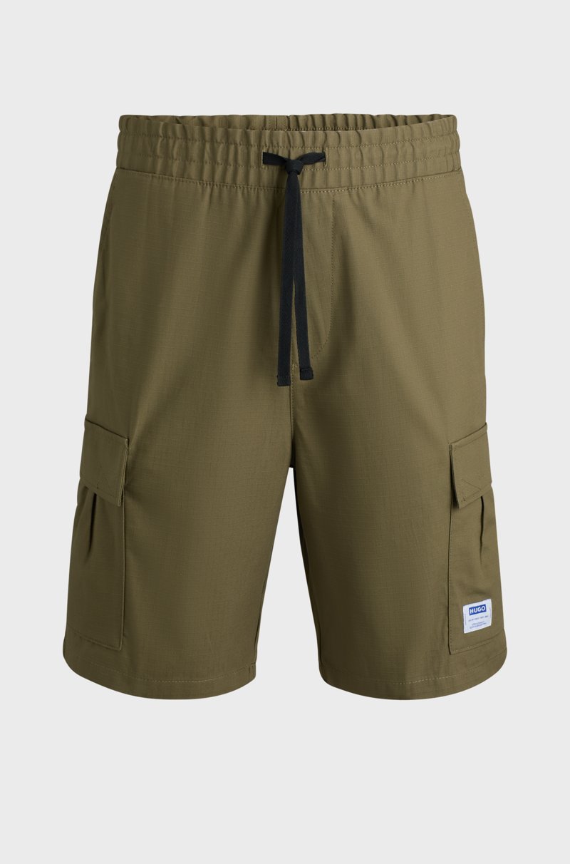 Hugo Boss Shorts de algodón estructurado con cordón y logo en contraste