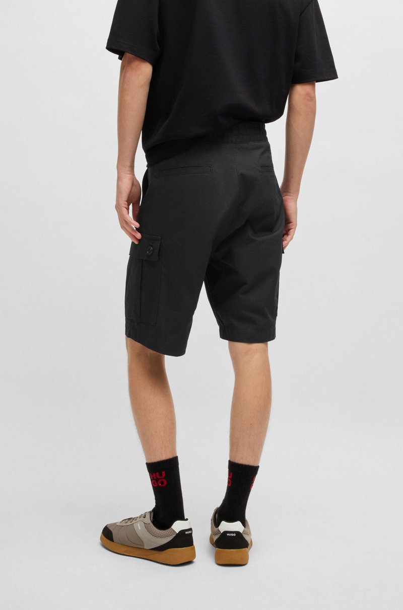 Hugo Boss Shorts De Algodón Estructurado Con Etiqueta Con Logo Roja