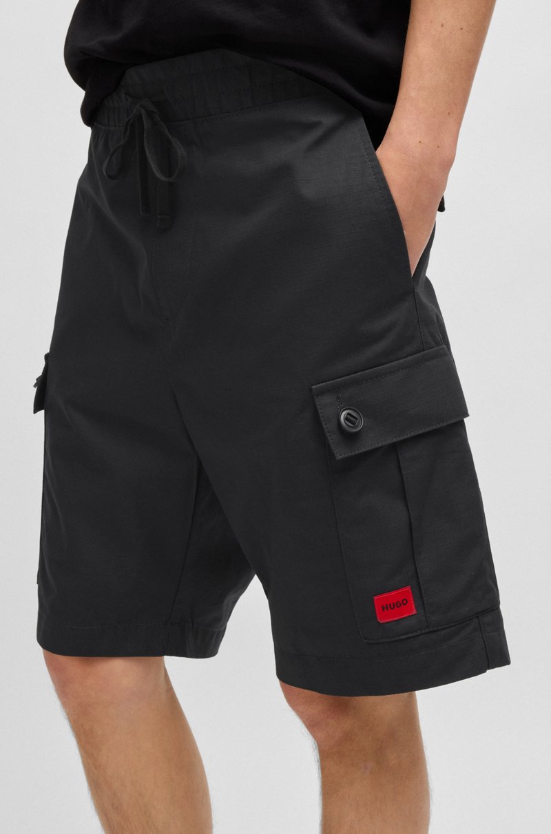 Hugo Boss Shorts De Algodón Estructurado Con Etiqueta Con Logo Roja