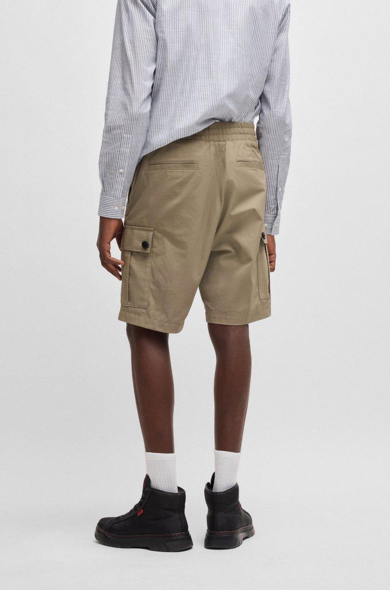 Hugo Boss Shorts De Algodón Estructurado Con Etiqueta Con Logo Roja