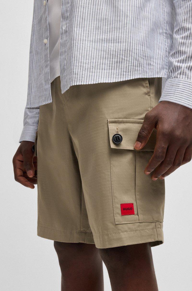 Hugo Boss Shorts De Algodón Estructurado Con Etiqueta Con Logo Roja