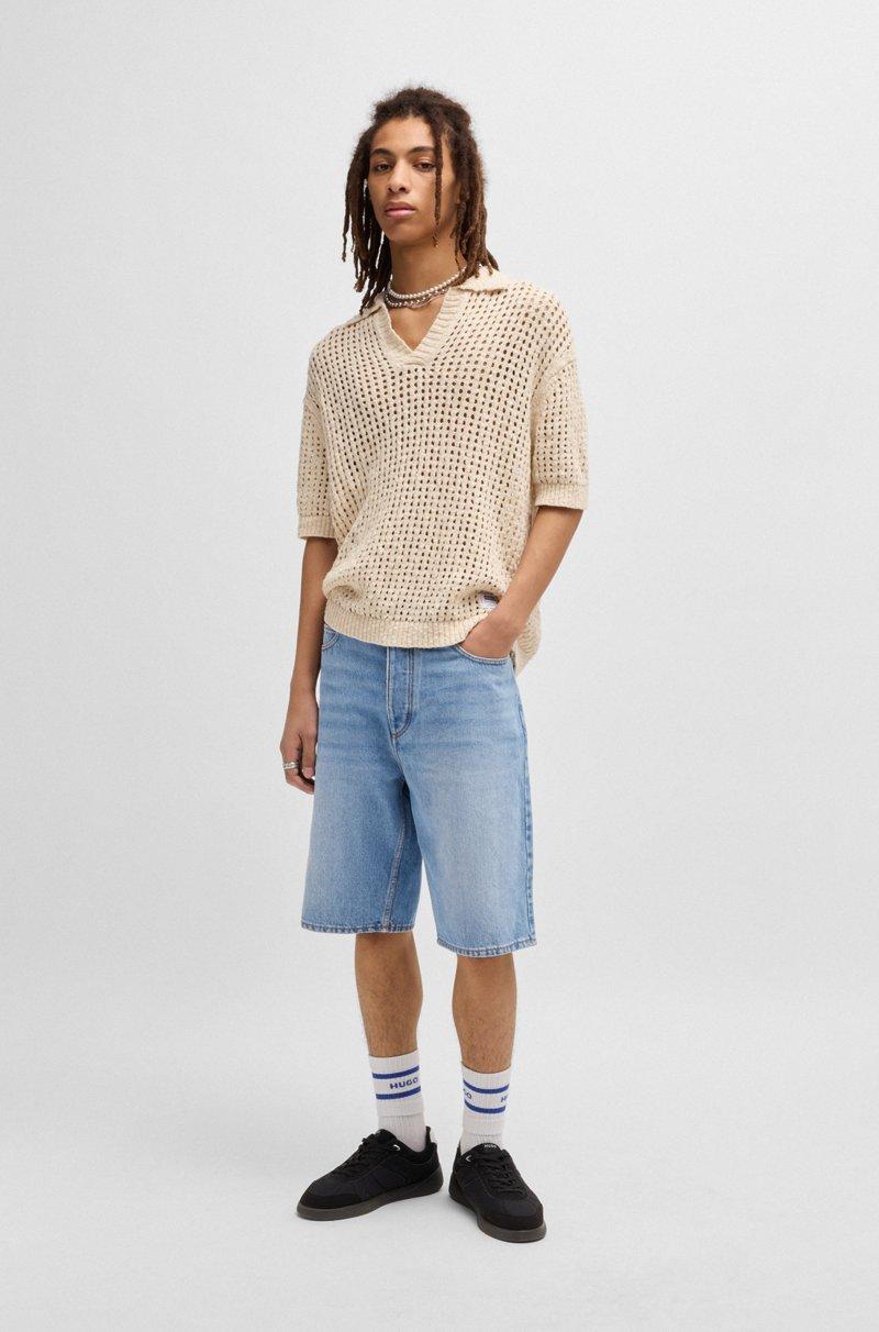 Hugo Boss Shorts De Corte Recto En Denim Azul Lavado A La Piedra