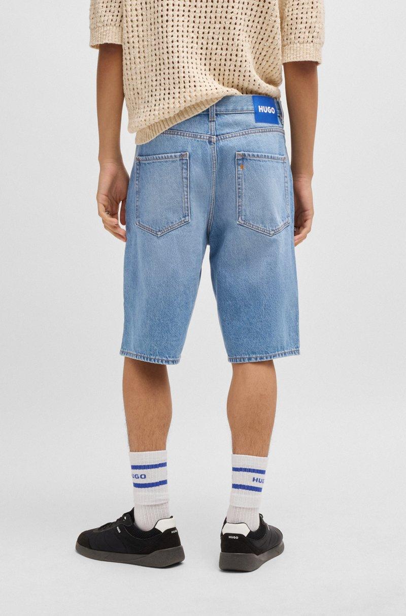 Hugo Boss Shorts De Corte Recto En Denim Azul Lavado A La Piedra