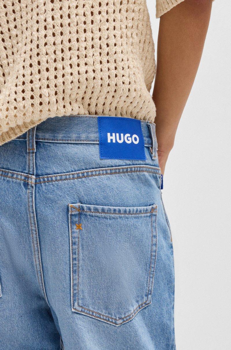 Hugo Boss Shorts De Corte Recto En Denim Azul Lavado A La Piedra