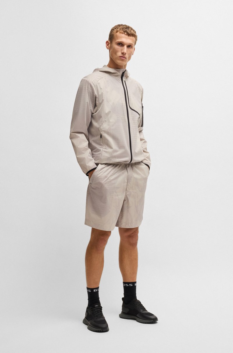 Hugo Boss Shorts De Estilo Activo De Malla Laminada Con Estampado Integral