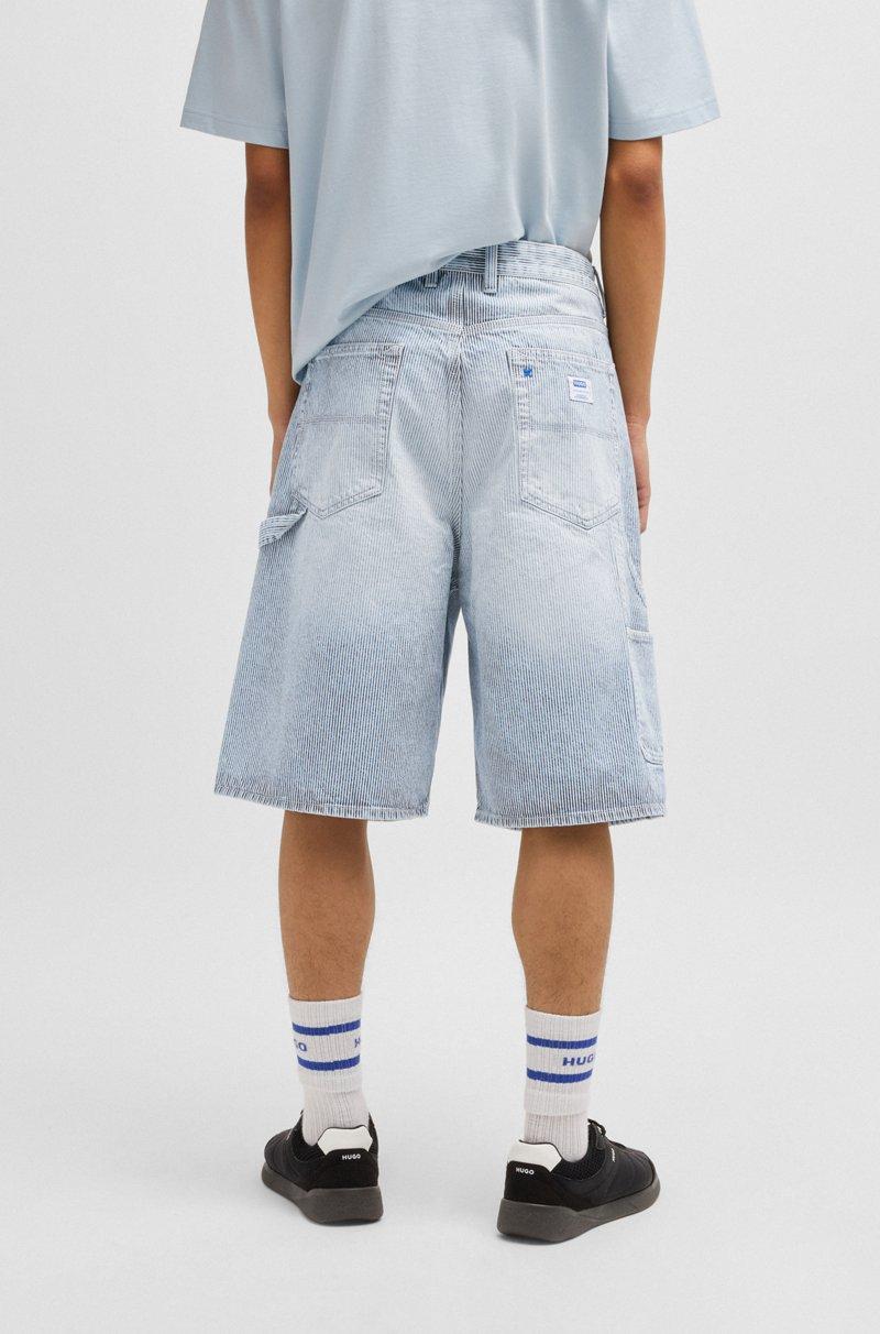 Hugo Boss Shorts De Pernera Ancha En Denim Azul A Rayas
