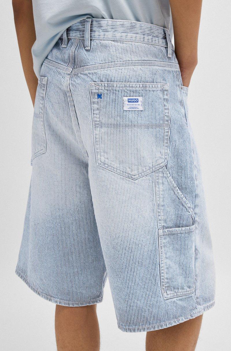 Hugo Boss Shorts De Pernera Ancha En Denim Azul A Rayas