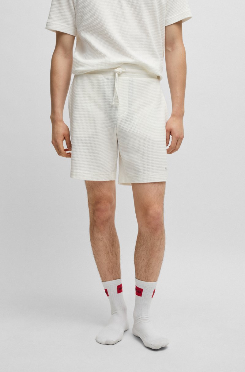 Hugo Boss Shorts de pijama con estructura de rejilla y logo bordado