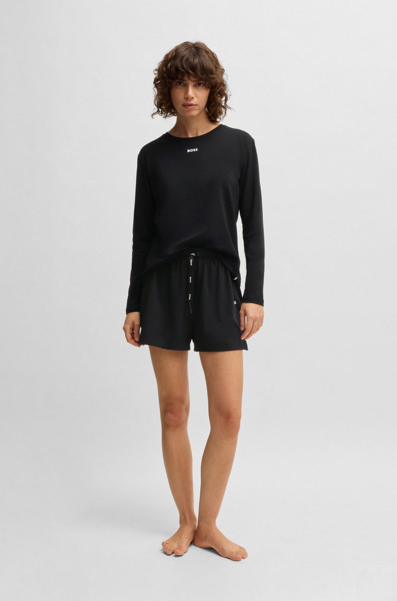 Hugo Boss Shorts De Pijama De Algodón Elástico Con Cordón En La Cintura Y Logo Estampado