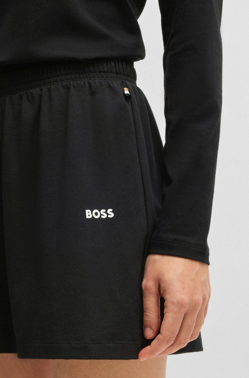 Hugo Boss Shorts De Pijama De Algodón Elástico Con Cordón En La Cintura Y Logo Estampado