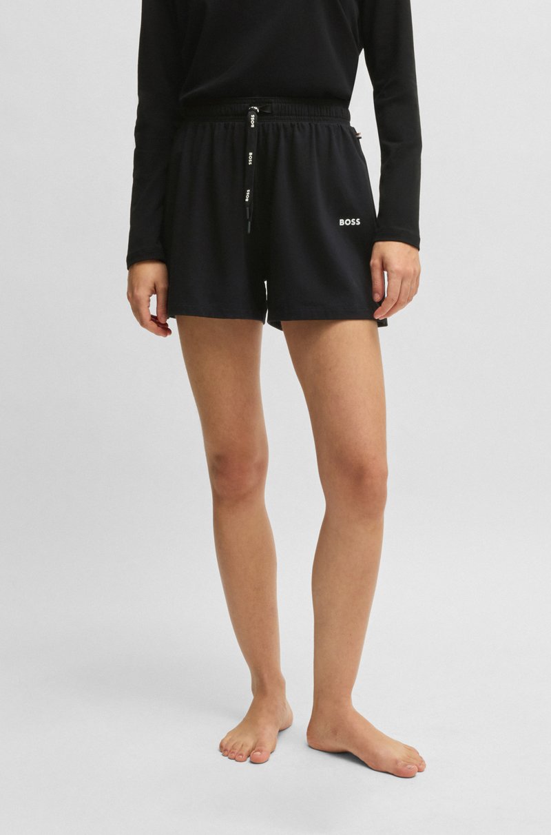 Hugo Boss Shorts de pijama de algodón elástico con cordón en la cintura y logo estampado
