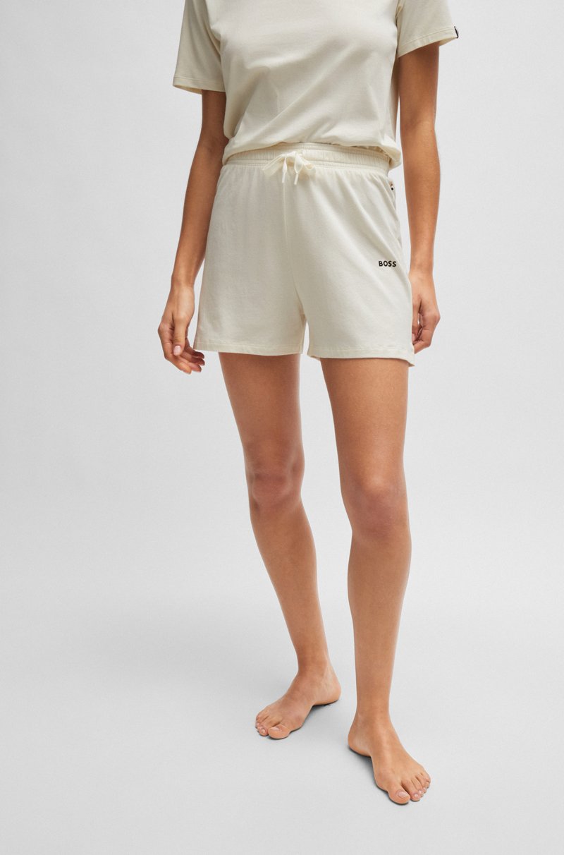 Hugo Boss Shorts De Pijama De Algodón Elástico Con Cordón En La Cintura Y Logo Estampado