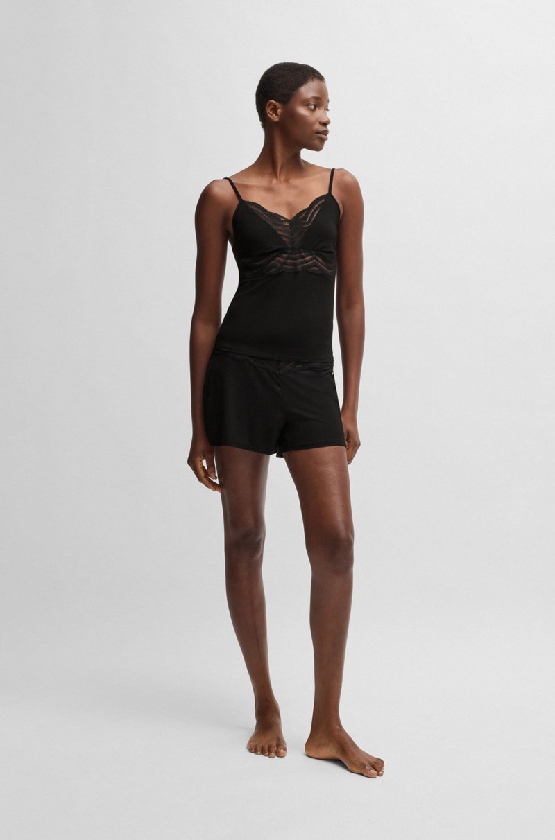 Hugo Boss Shorts De Pijama En Tejido Elástico Con Ribetes De Encaje