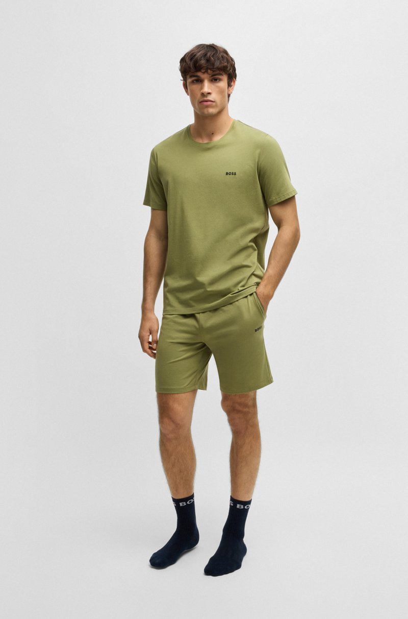 Hugo Boss Shorts En Punto De Algodón Elástico Con Logo Bordado