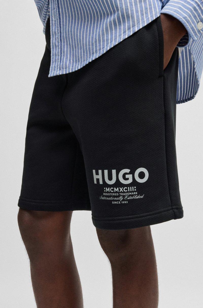 Hugo Boss Shorts Loose Fit En Felpa De Algodón Con Logo Estampado