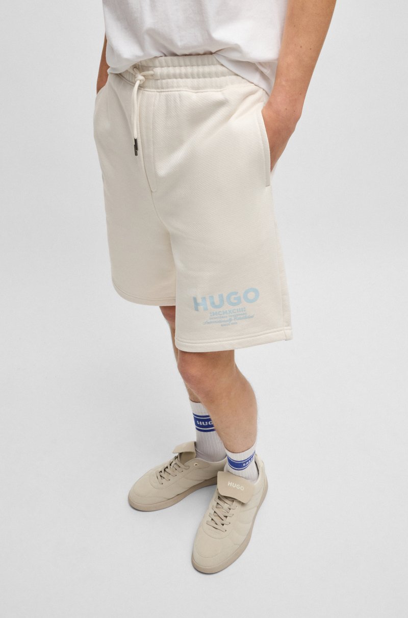 Hugo Boss Shorts Loose Fit En Felpa De Algodón Con Logo Estampado