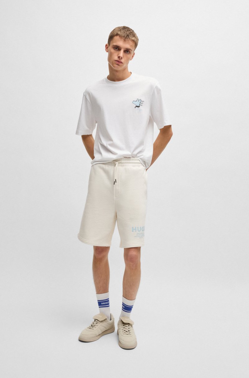 Hugo Boss Shorts Loose Fit En Felpa De Algodón Con Logo Estampado
