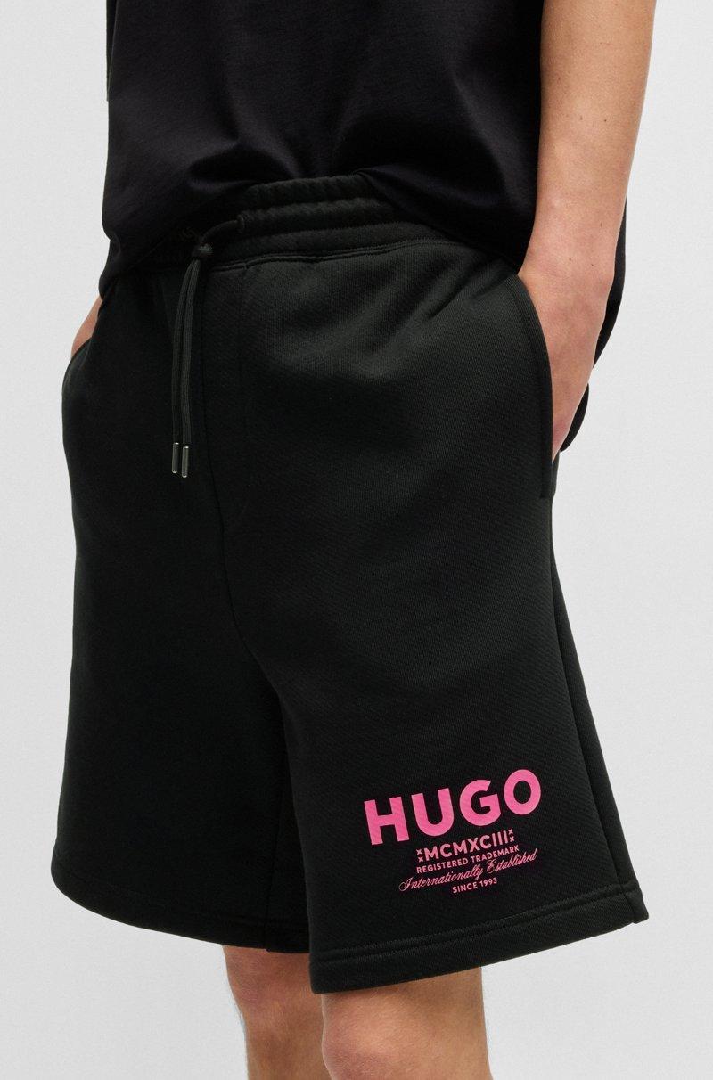 Hugo Boss Shorts Loose Fit En Felpa De Algodón Con Logo Estampado