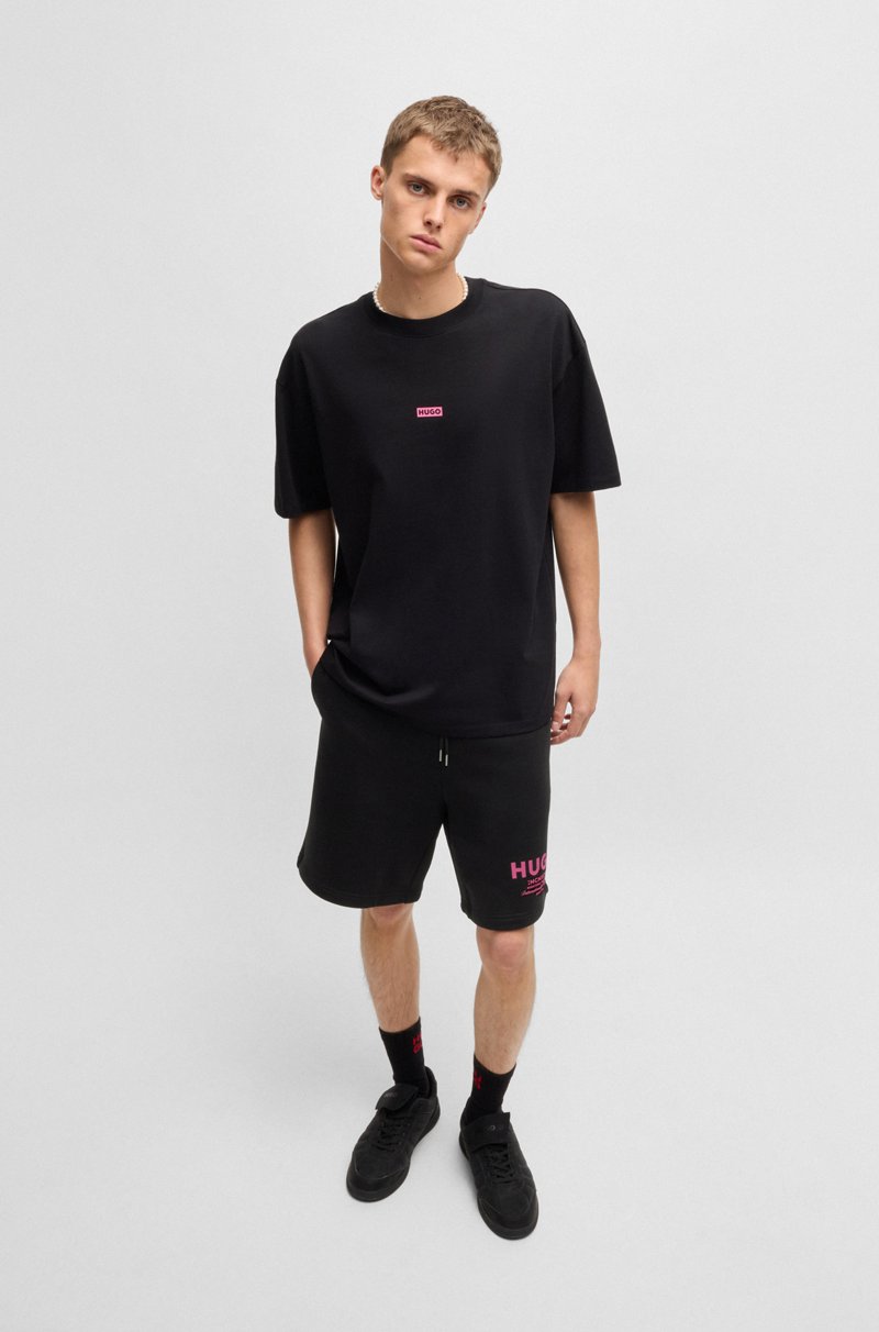Hugo Boss Shorts Loose Fit En Felpa De Algodón Con Logo Estampado
