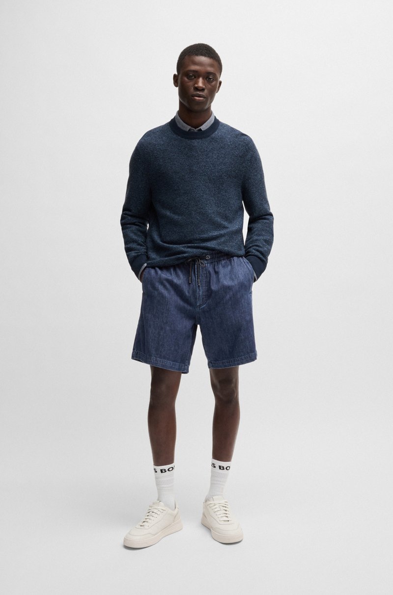 Hugo Boss Shorts Relaxed Fit En Denim Elástico Azul Oscuro