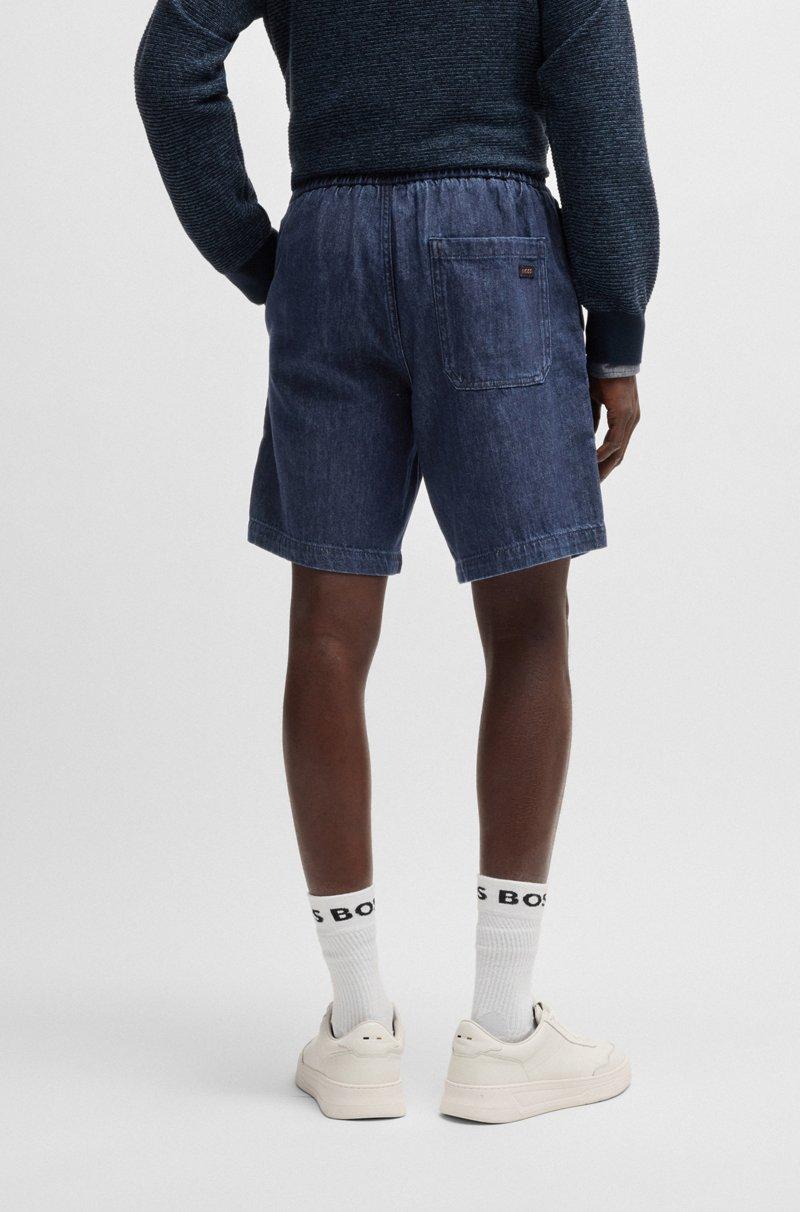 Hugo Boss Shorts Relaxed Fit En Denim Elástico Azul Oscuro