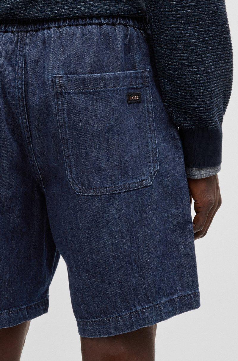 Hugo Boss Shorts Relaxed Fit En Denim Elástico Azul Oscuro