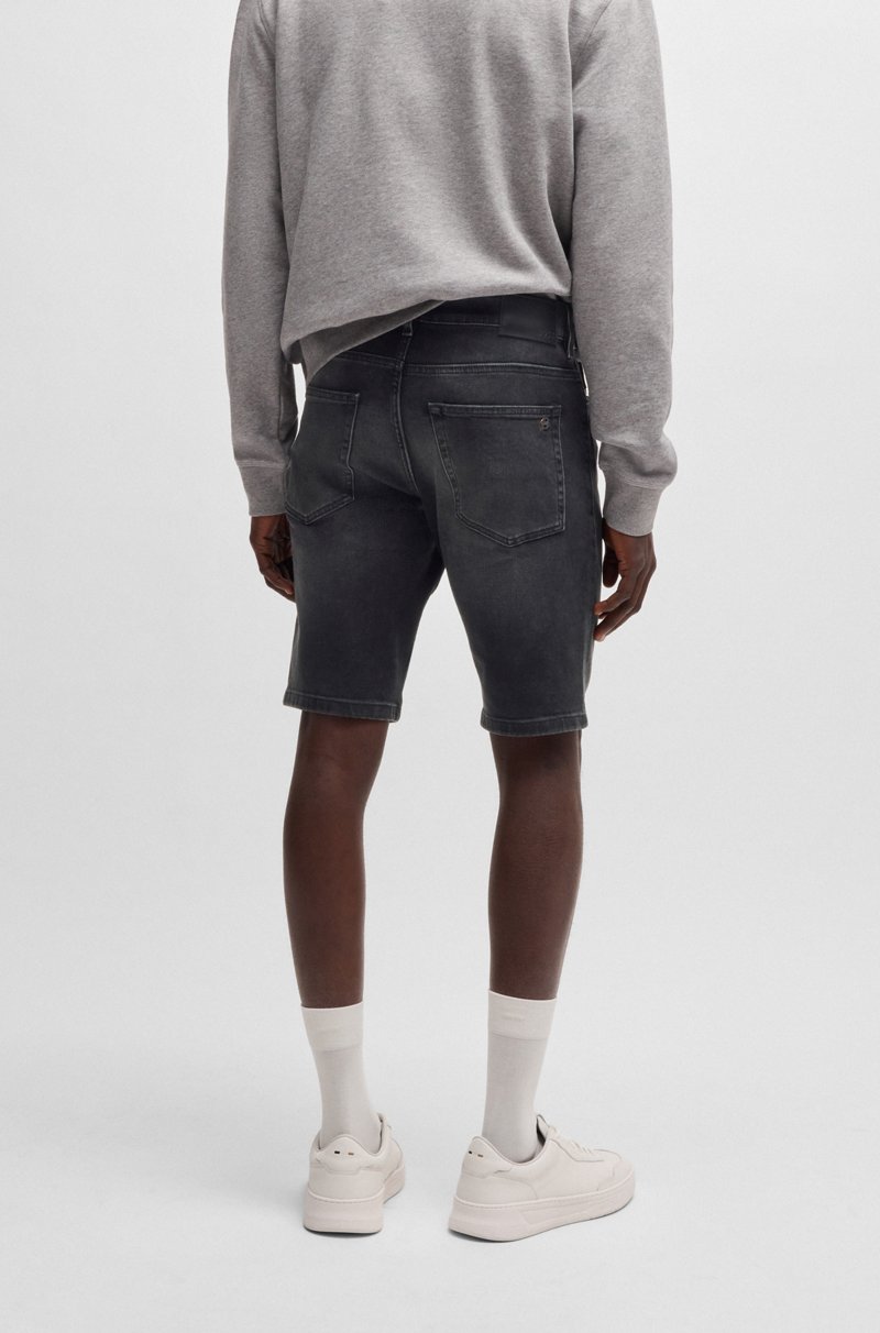 Hugo Boss Shorts Slim Fit Delaware En Tejido Vaquero Elástico Negro De Gran Comodidad