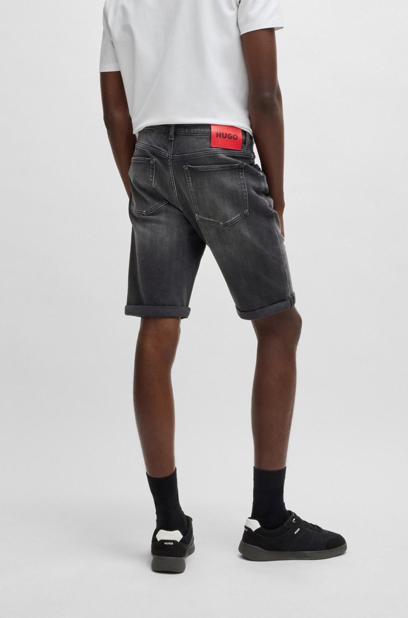Hugo Boss Shorts Tapered Fit De Cómodo Denim Elástico Negro