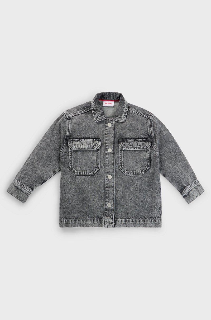 Hugo Boss Sobrecamisa para niños en denim de algodón negro lavado