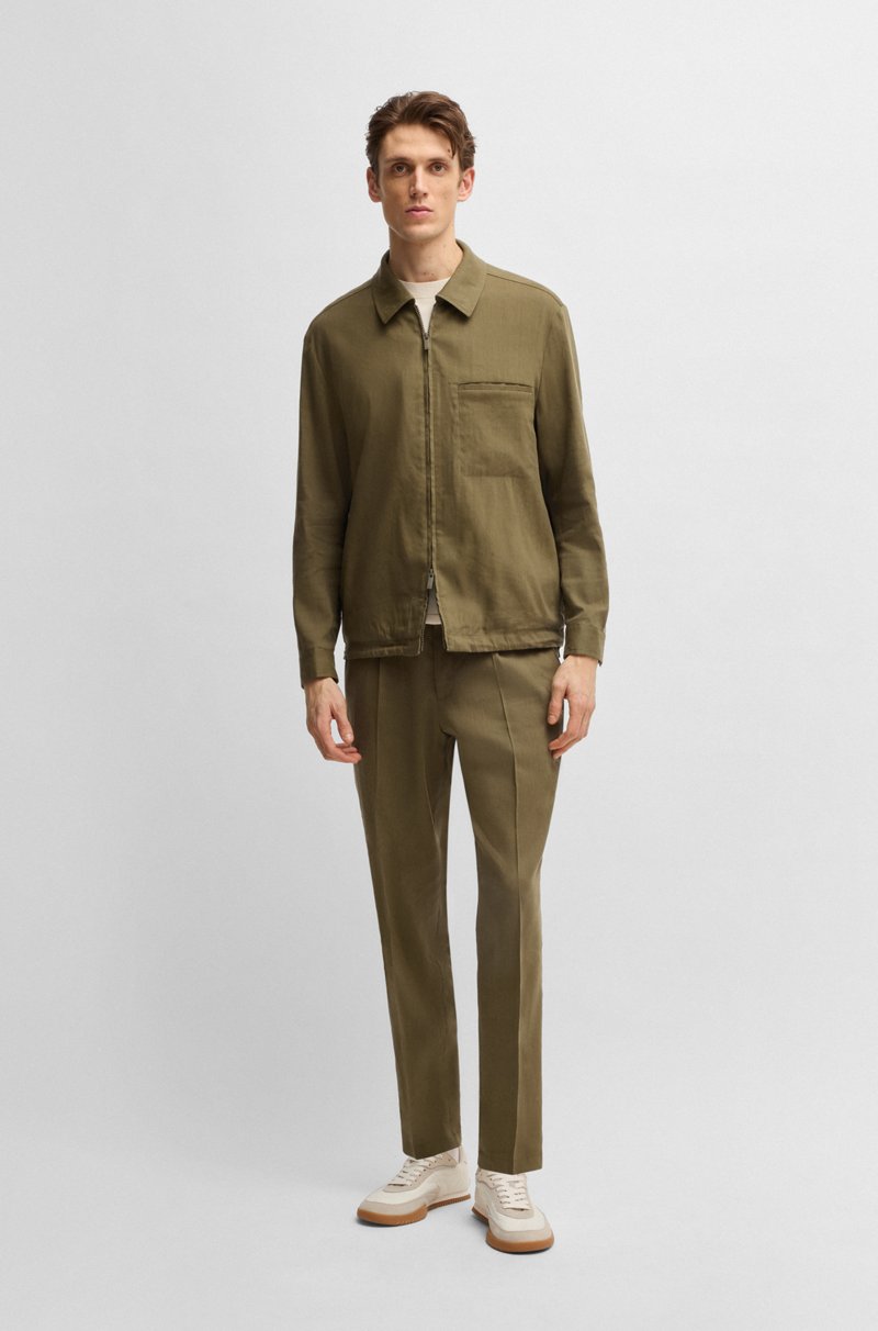 Hugo Boss Sobrecamisa Relaxed Fit Con Cremallera En Mezcla De Lino