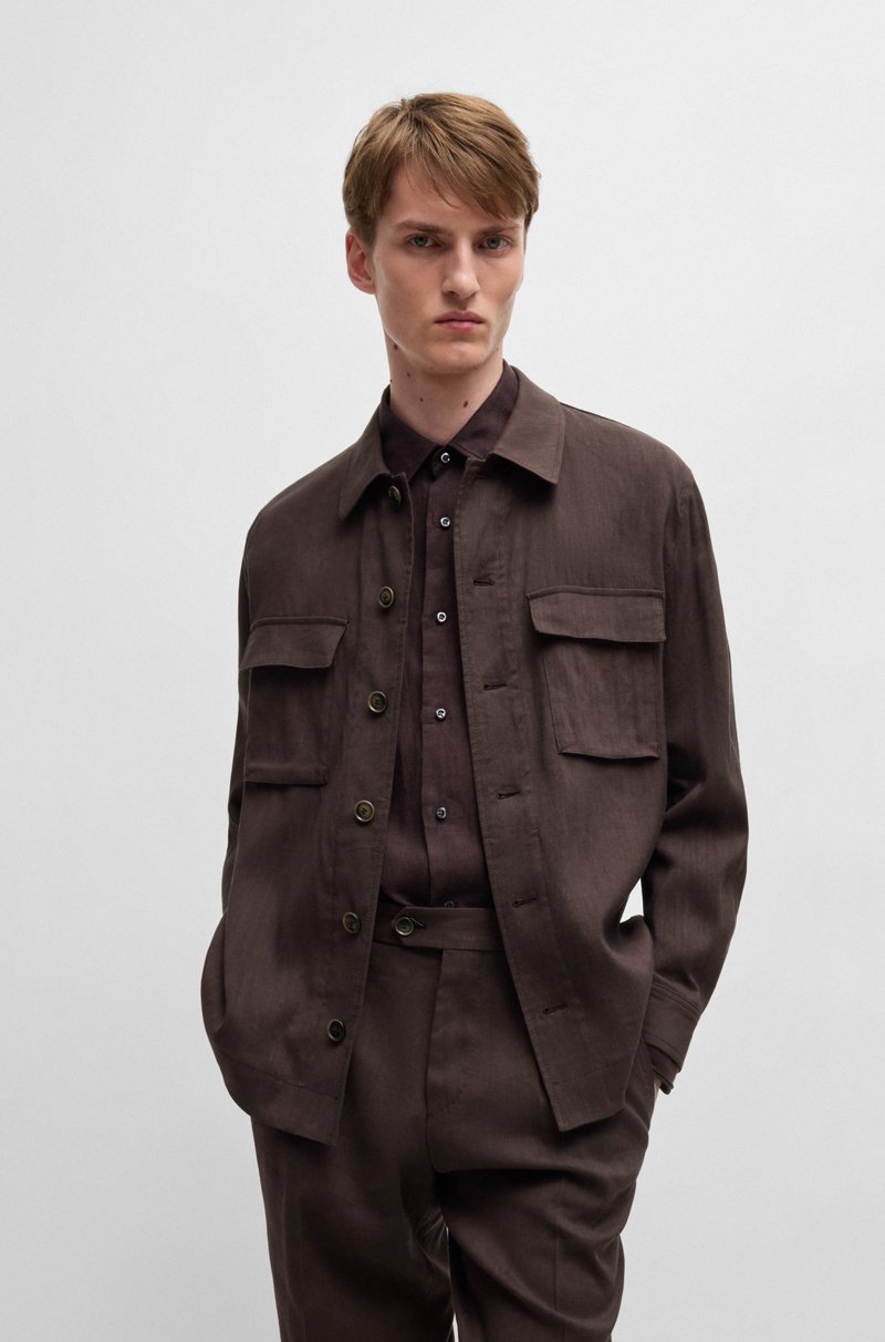 Hugo Boss Sobrecamisa relaxed fit de mezcla de lino con lana