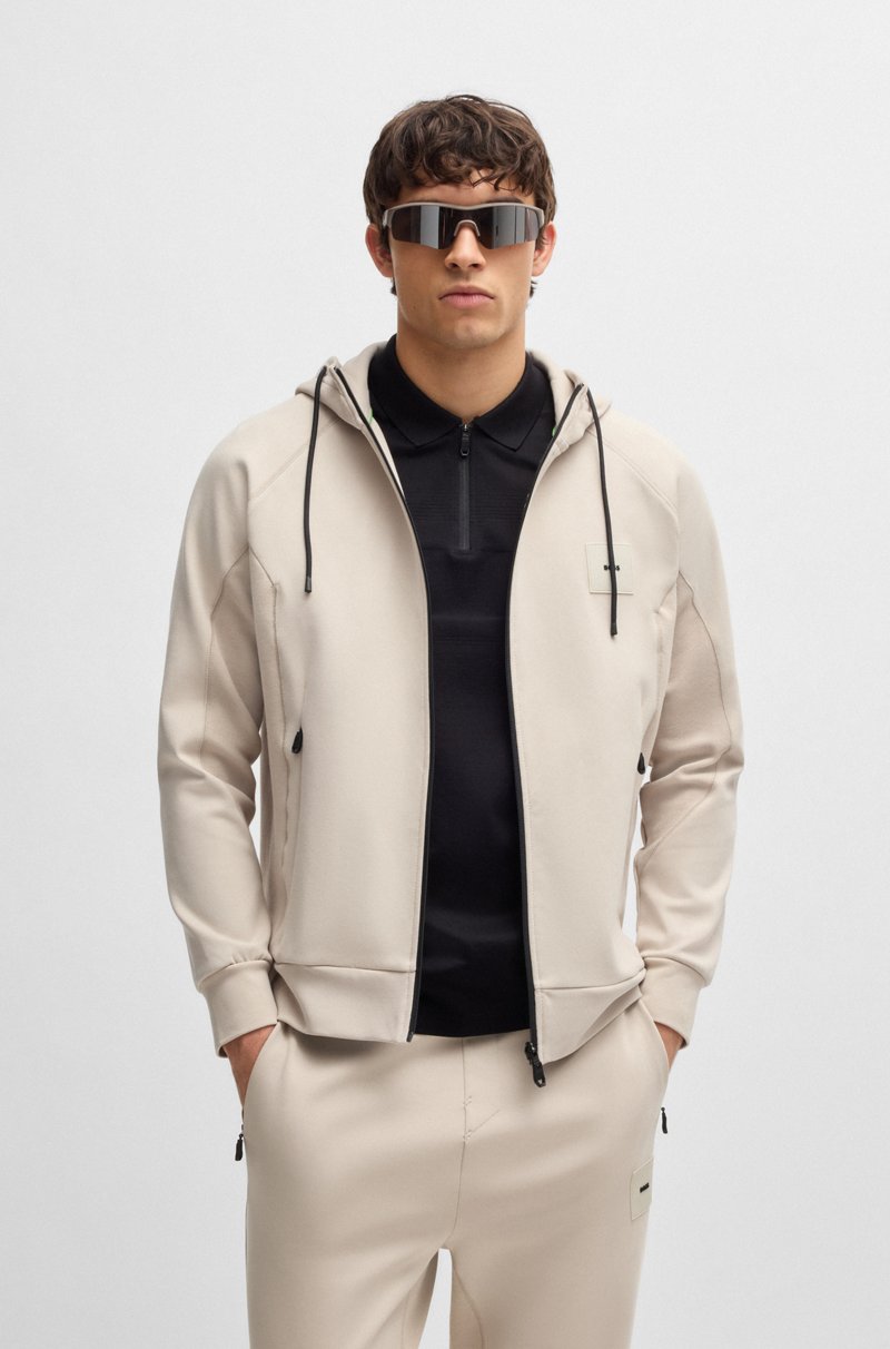 Hugo Boss Sudadera con capucha de algodón con cremallera y parche de logo