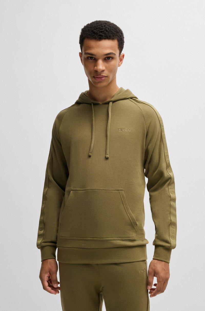 Hugo Boss Sudadera con capucha de felpa de algodón con cinta de logos en las mangas