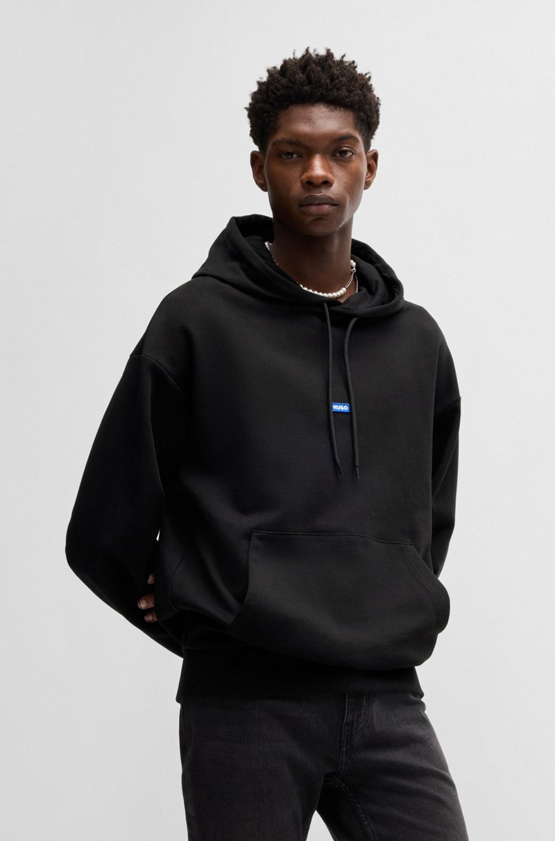 Hugo Boss Sudadera con capucha de felpa de algodón con etiqueta con logo azul