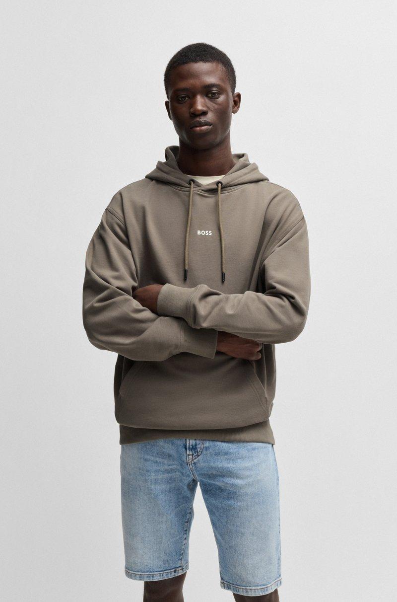 Hugo Boss Sudadera con capucha de felpa de algodón con logo en contraste