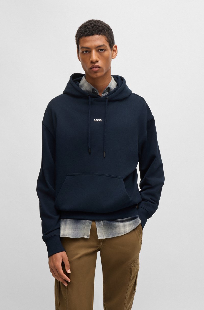 Hugo Boss Sudadera con capucha de felpa de algodón con logo en contraste