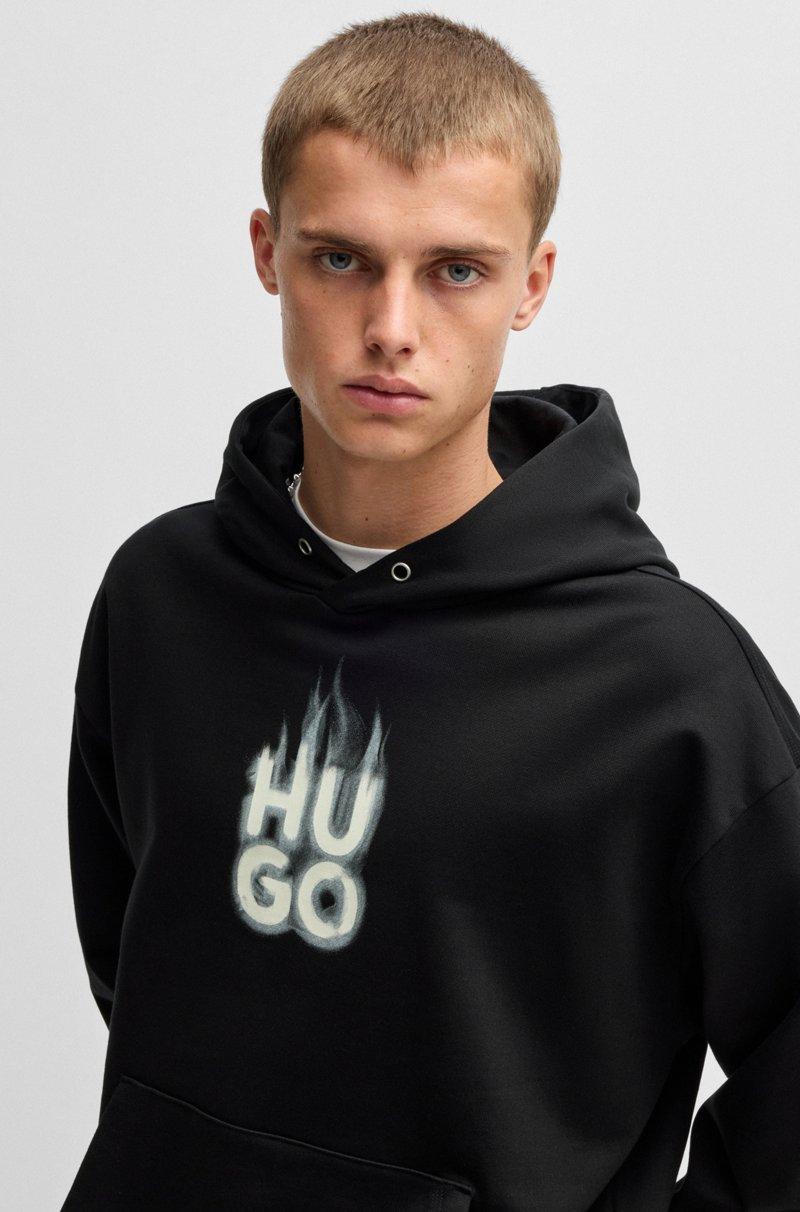 Hugo Boss Sudadera Con Capucha En Felpa De Algodón Con Logo Apilado Ahumado Estampado