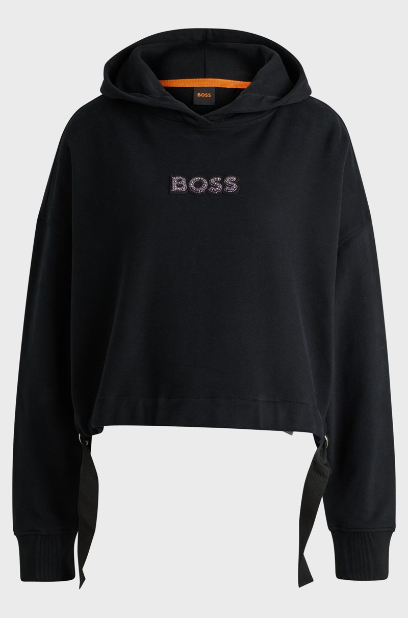 Hugo Boss Sudadera Con Capucha En Felpa De Rizo De Algodón Con Logo De Cristales Engastados