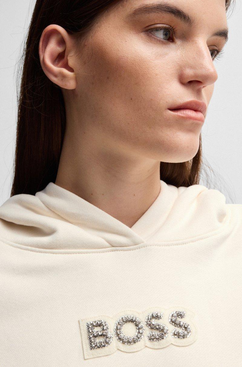 Hugo Boss Sudadera Con Capucha En Felpa De Rizo De Algodón Con Logo De Cristales Engastados