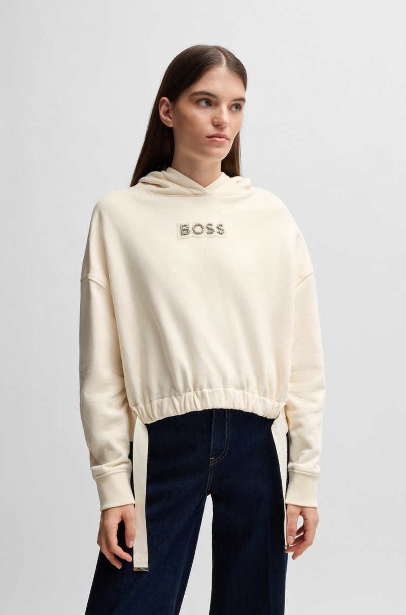 Hugo Boss Sudadera con capucha en felpa de rizo de algodón con logo de cristales engastados