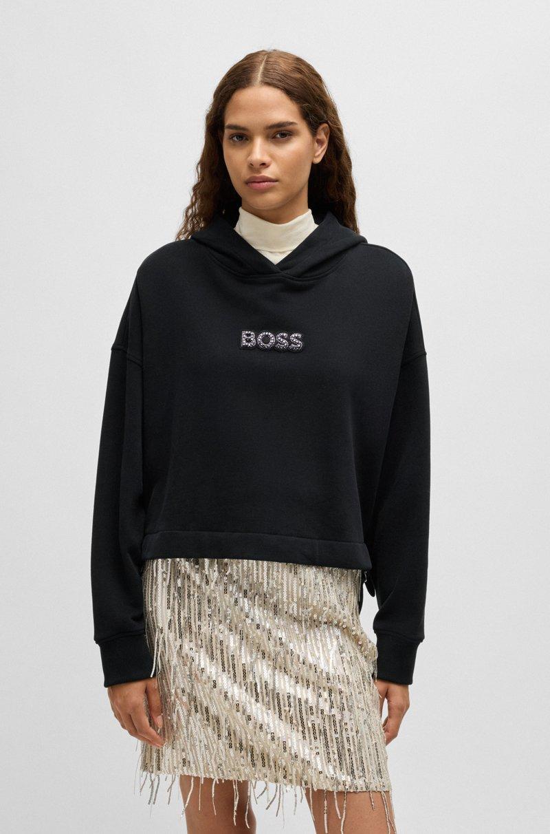 Hugo Boss Sudadera con capucha en felpa de rizo de algodón con logo de cristales engastados