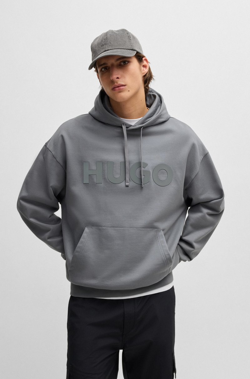 Hugo Boss Sudadera con capucha oversize fit de felpa de algodón con logo tonal