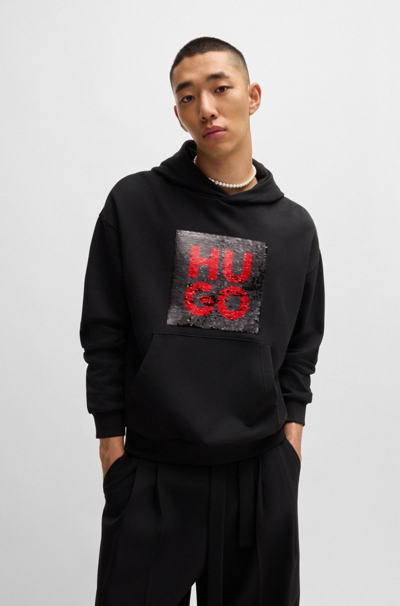Hugo Boss Sudadera con capucha relaxed fit con logo de lentejuelas cepillado