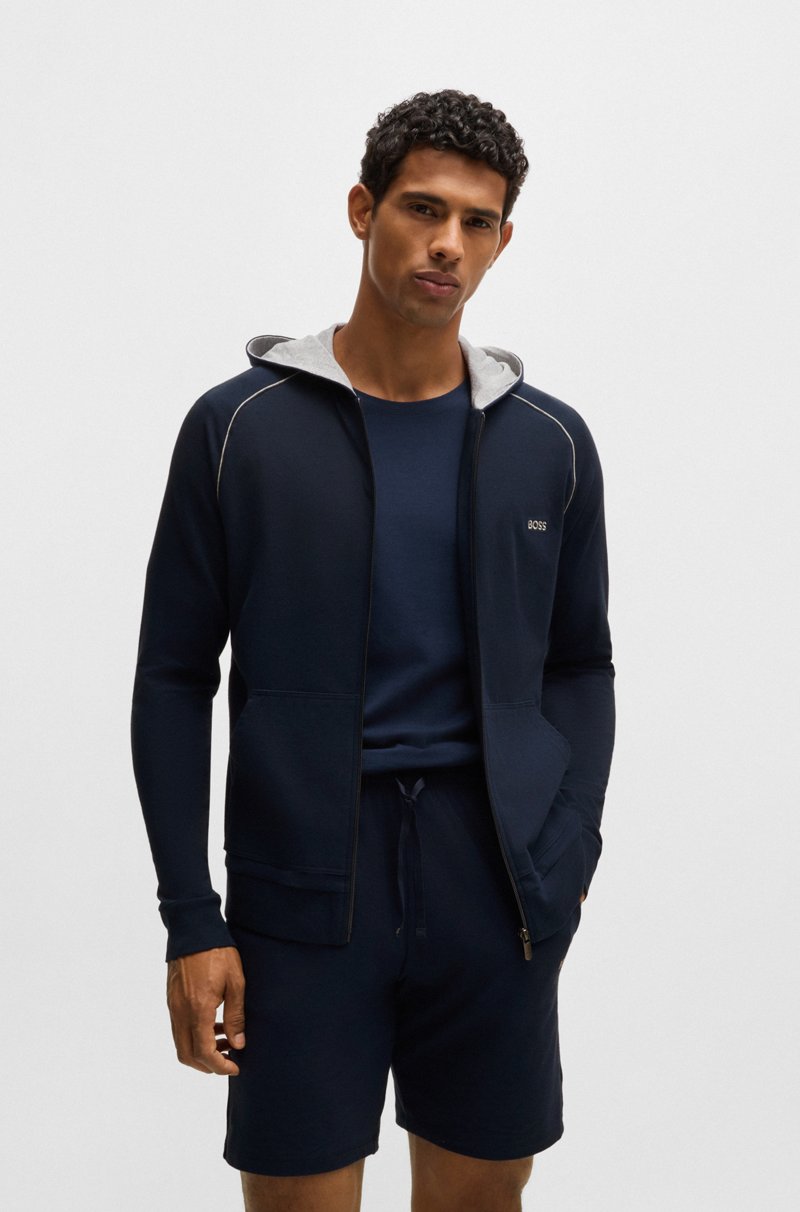Hugo Boss Sudadera con capucha y cremallera en algodón elástico con logo bordado