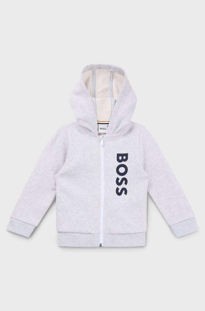 Hugo Boss Sudadera con capucha y cremallera en forro polar con logo estampado en vertical para niños