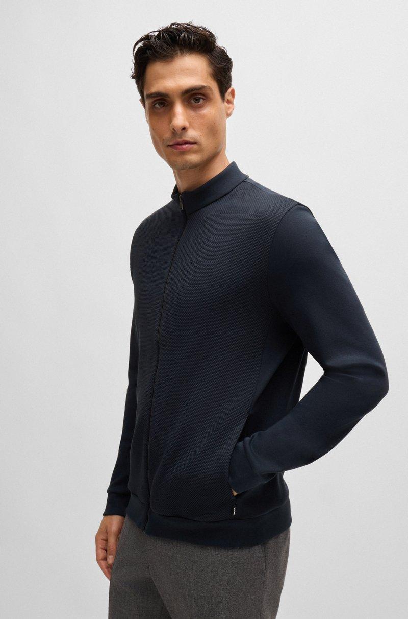 Hugo Boss Sudadera Con Cremallera De Algodón Pima Con Estructura En La Parte Delantera