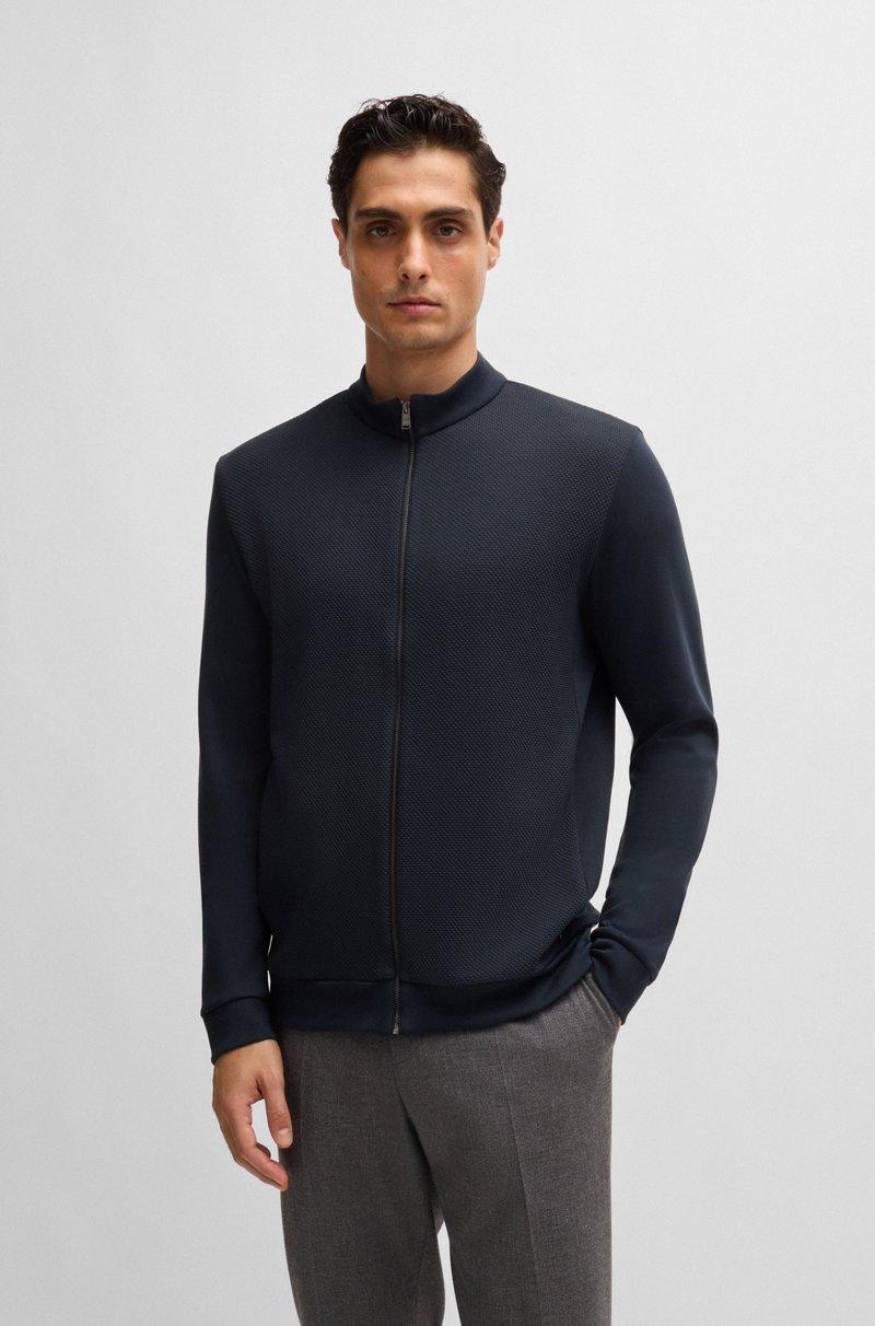 Hugo Boss Sudadera con cremallera de algodón Pima con estructura en la parte delantera